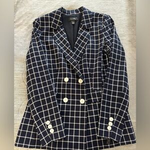 Halogen Double-Breasted Deep Navy Windowpane Blazer – Stretch Knit – Size M